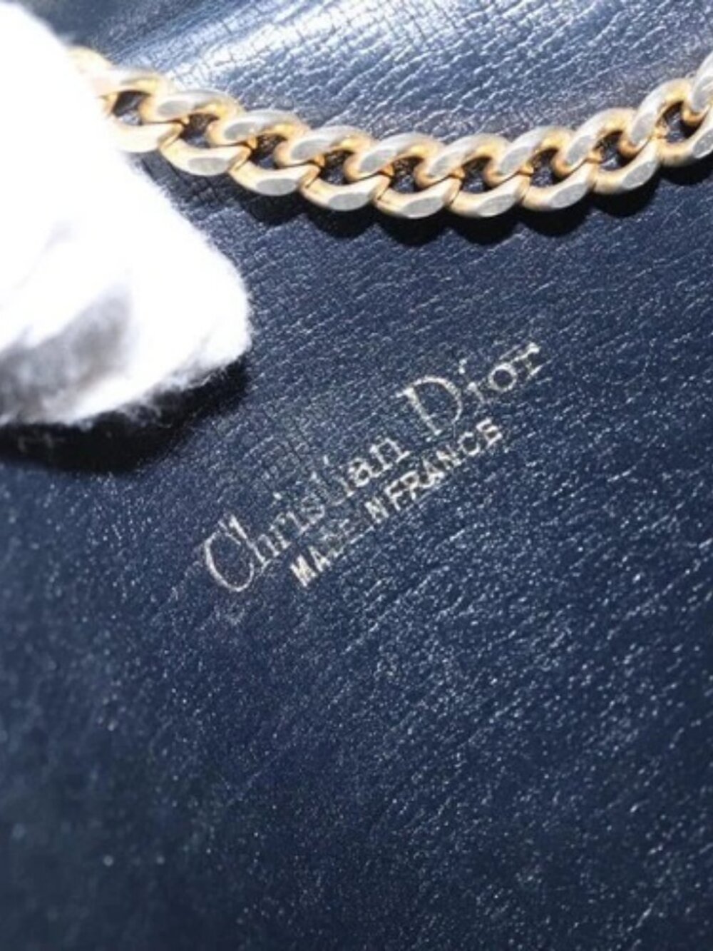 Christian Dior Trotter Canvas Chain Shoulder Bag Navy Gold Auth 162506A - Picture 10 of 16